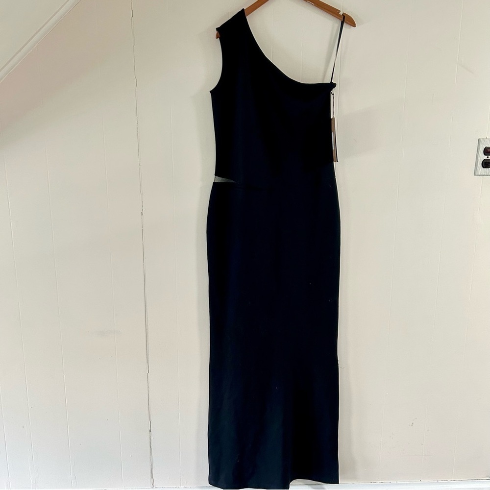 Marcella One Shoulder Cut Out Maxi Dress in Black sz L